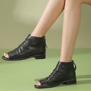 Black vegan open toe Booties